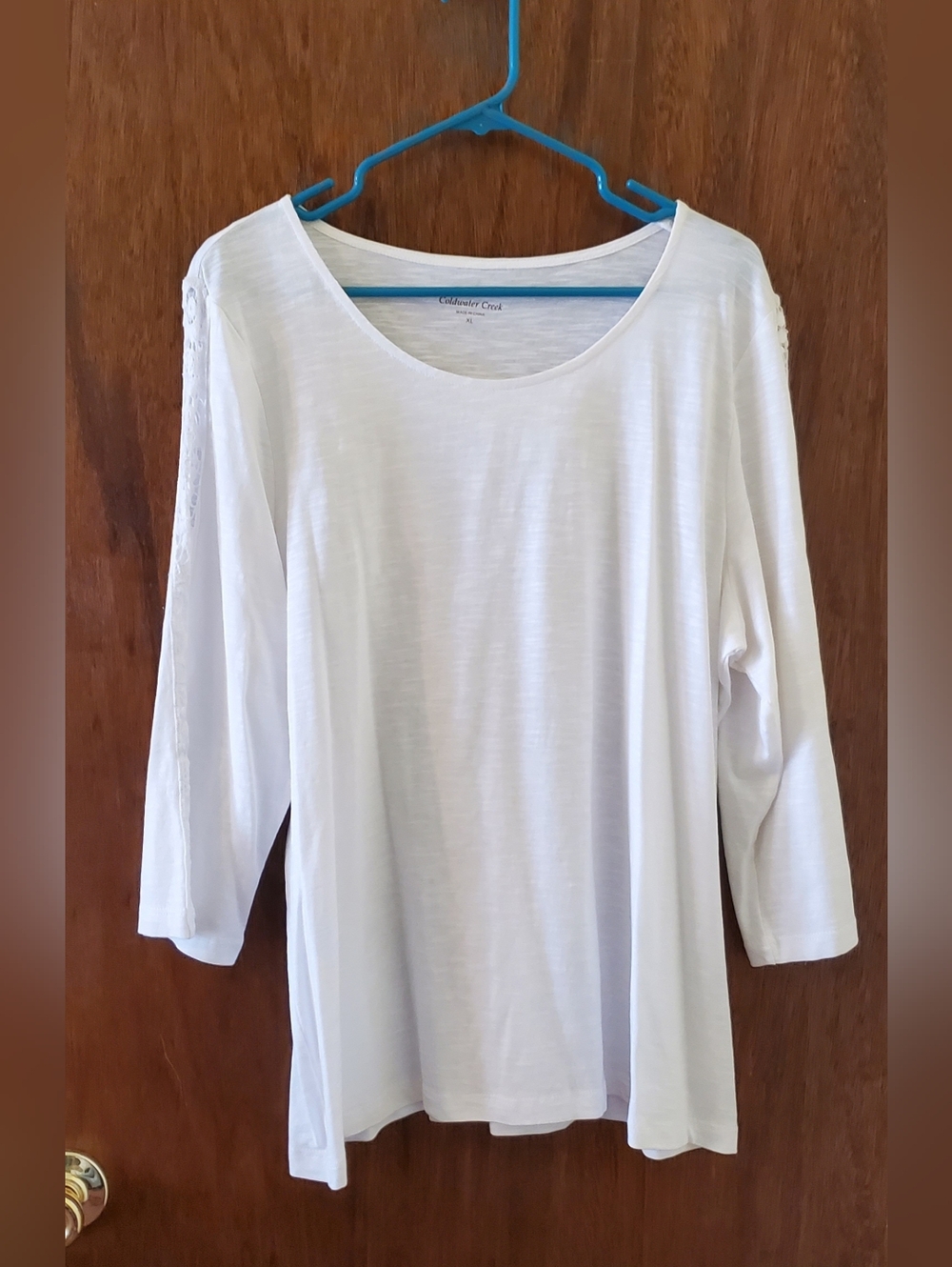 Coldwater Creek White Scoop Neck 3/4 Sleeve Blouse- Like New